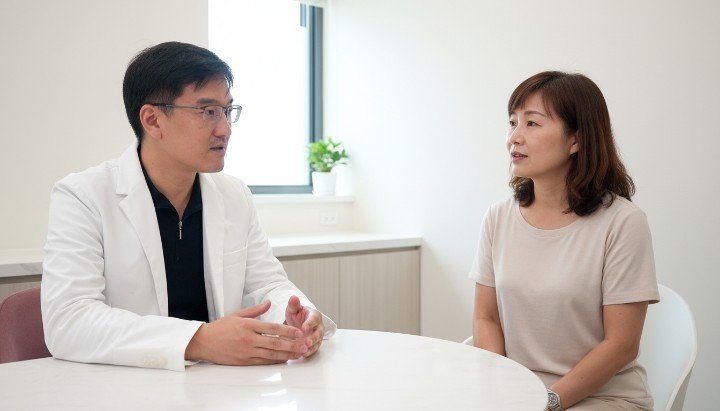 吳紹琥醫師說明水飛梭精華液重要性 原廠海菲秀搭配水飛梭精華液流程 水飛梭精華液能幫助皮膚深層修護 展示高品質的水飛梭精華液包裝