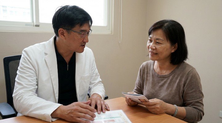 吳紹琥醫師在診間向病患解釋脂肪栓塞成因 專業團隊操作威塑抽脂儀器降低脂肪栓塞風險 手術室監視設備即時監控預防脂肪栓塞發生