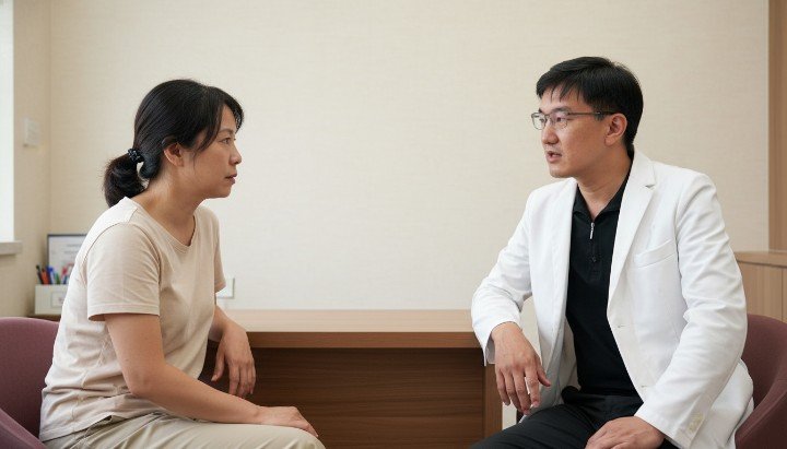 吳紹琥醫師於門診討論減肥針頻率選擇 比較表圖表展示不同的減肥針頻率差異 專業醫護人員操作調整減肥針頻率劑量 萊攸診所環境與減肥針頻率諮詢過程