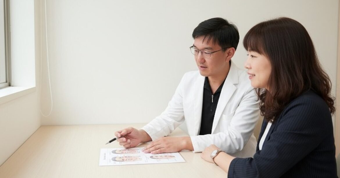 醫美術後保養與誤區的說明文字，展示患者在診所接受建議的場景