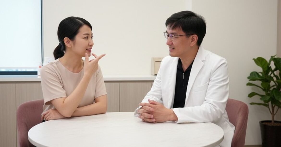 醫生與病人討論餐前喝湯對減重的影響，餐桌上擺放湯品