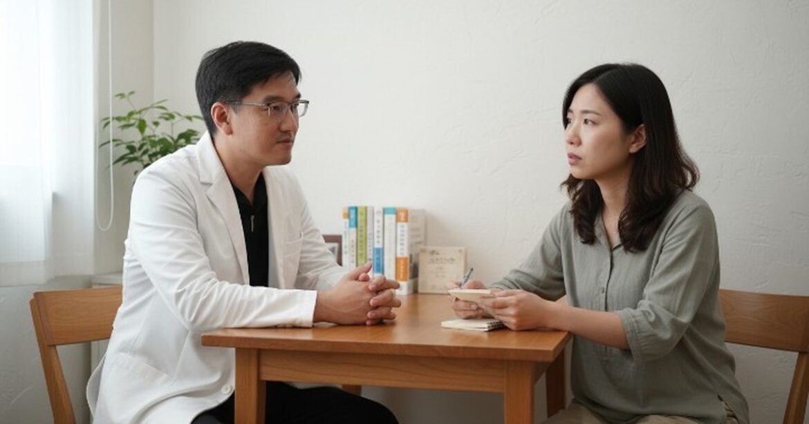 吳紹琥醫師與患者討論V臉療程的過程